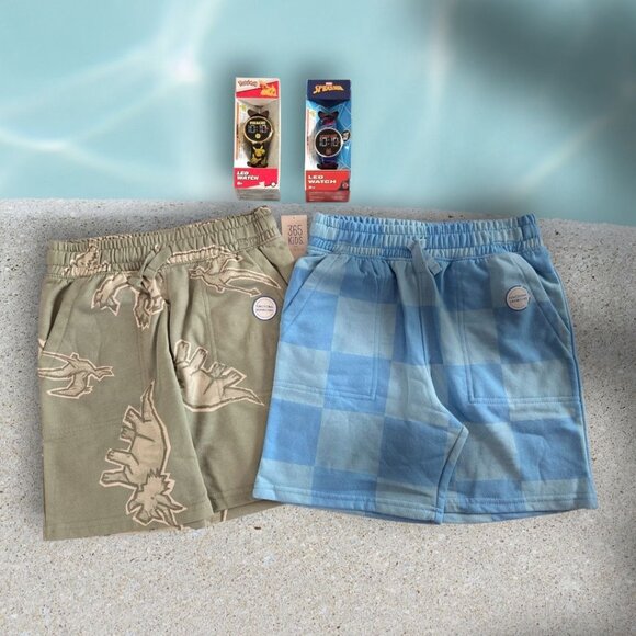 2 Pairs Boys French Terry Shorts Size 8 + Choice of One LED Watch- NWT - Bundle - Picture 1 of 9